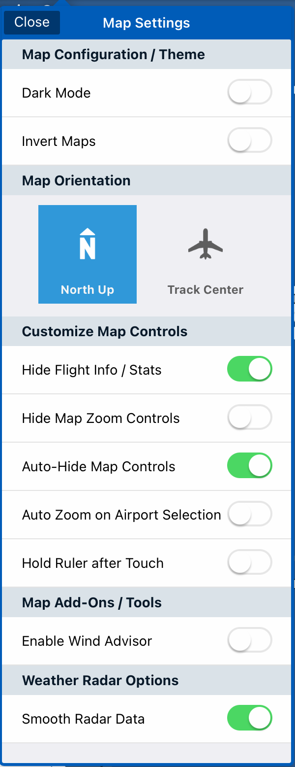 map settings window